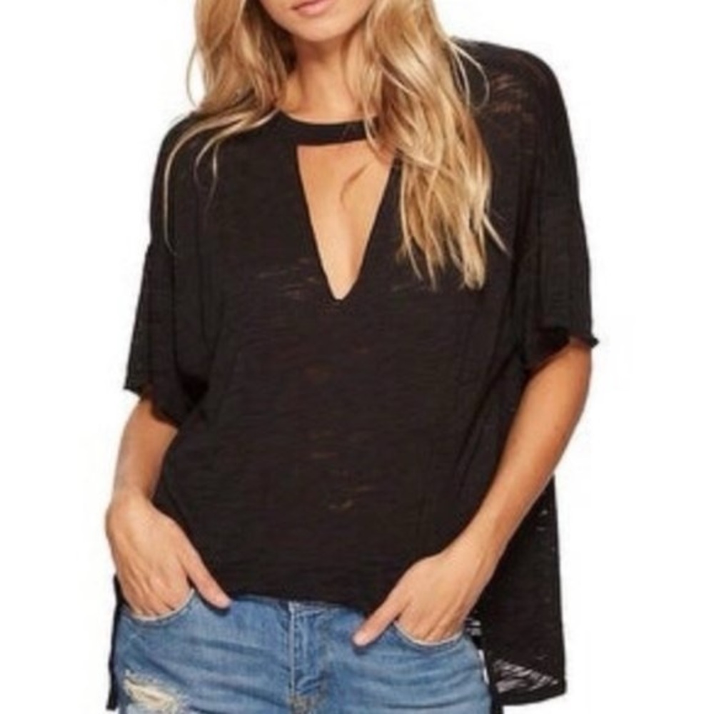 We The Free Black Jordan Cut Out V Neck Short Sleeve Tee